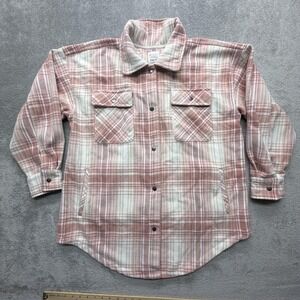Fornia Jacket Womens Large‎ Pink Plaid Flannel Snap Front Shacket Coat Casual